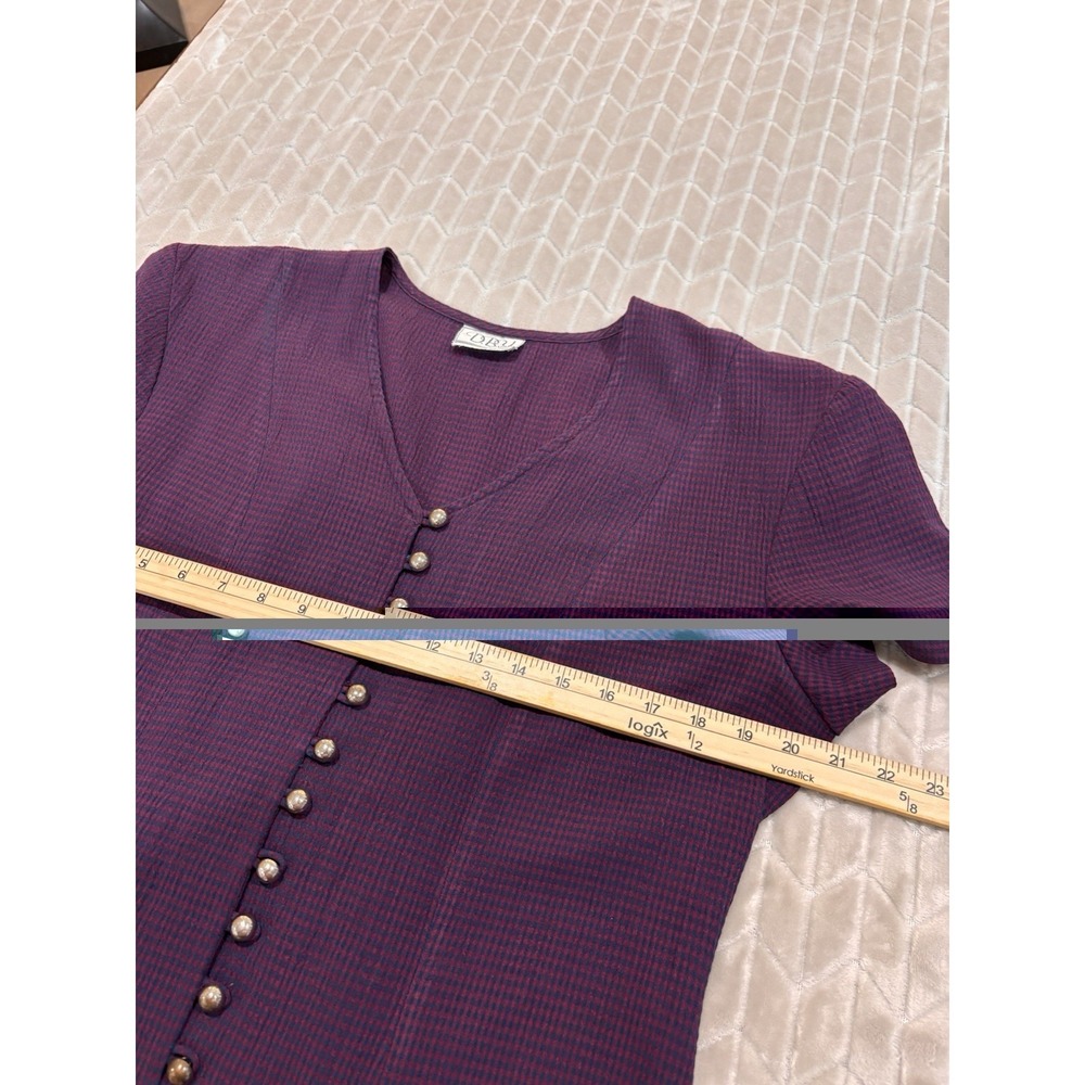 D.B.Y. Ltd. Vintage Burgundy Gingham Mini Dress M/L Dark Academia Grunge Goth - Picture 13 of 15